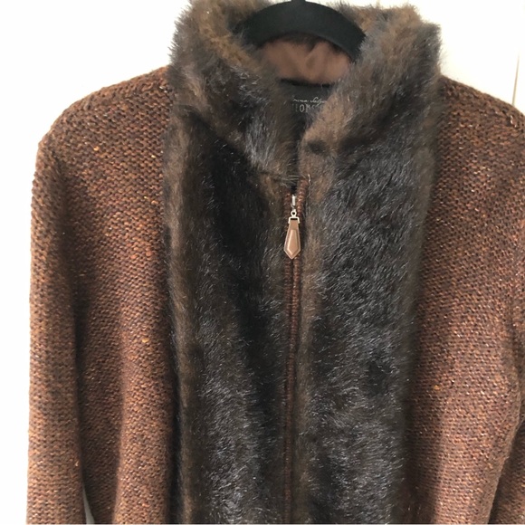 Donna Salyers Fabulous Furs Mock Neck Brown Zip Up Sweater Size Medium - Picture 4 of 13